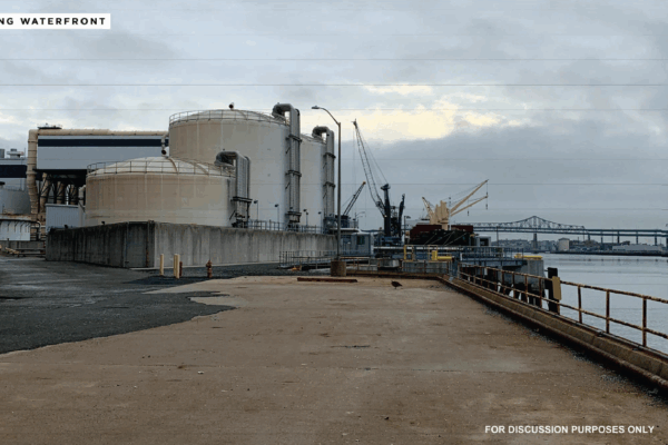 An image of the current site of the former Mystic Generating Station, all industrial.