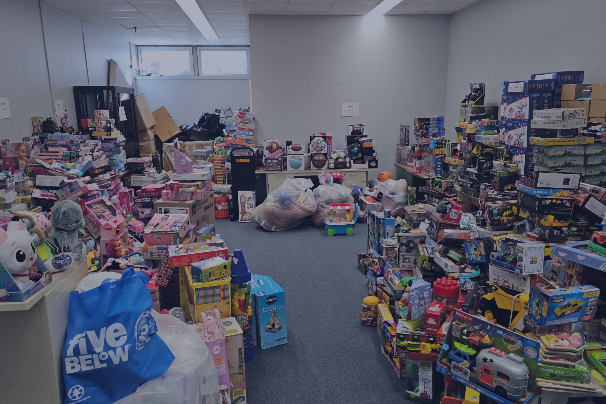 A room filled with toys that were donated to the City of Everett's Holiday Assistance Program.