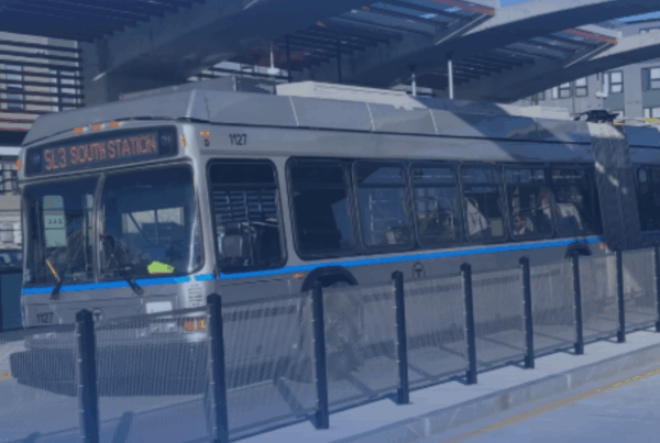 MBTA bus picking up passengers.