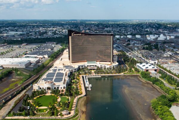An aerial view of Encore Boston Harbor.