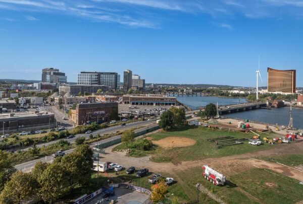 Aerial view of Lower Broadway - Alford Street area.