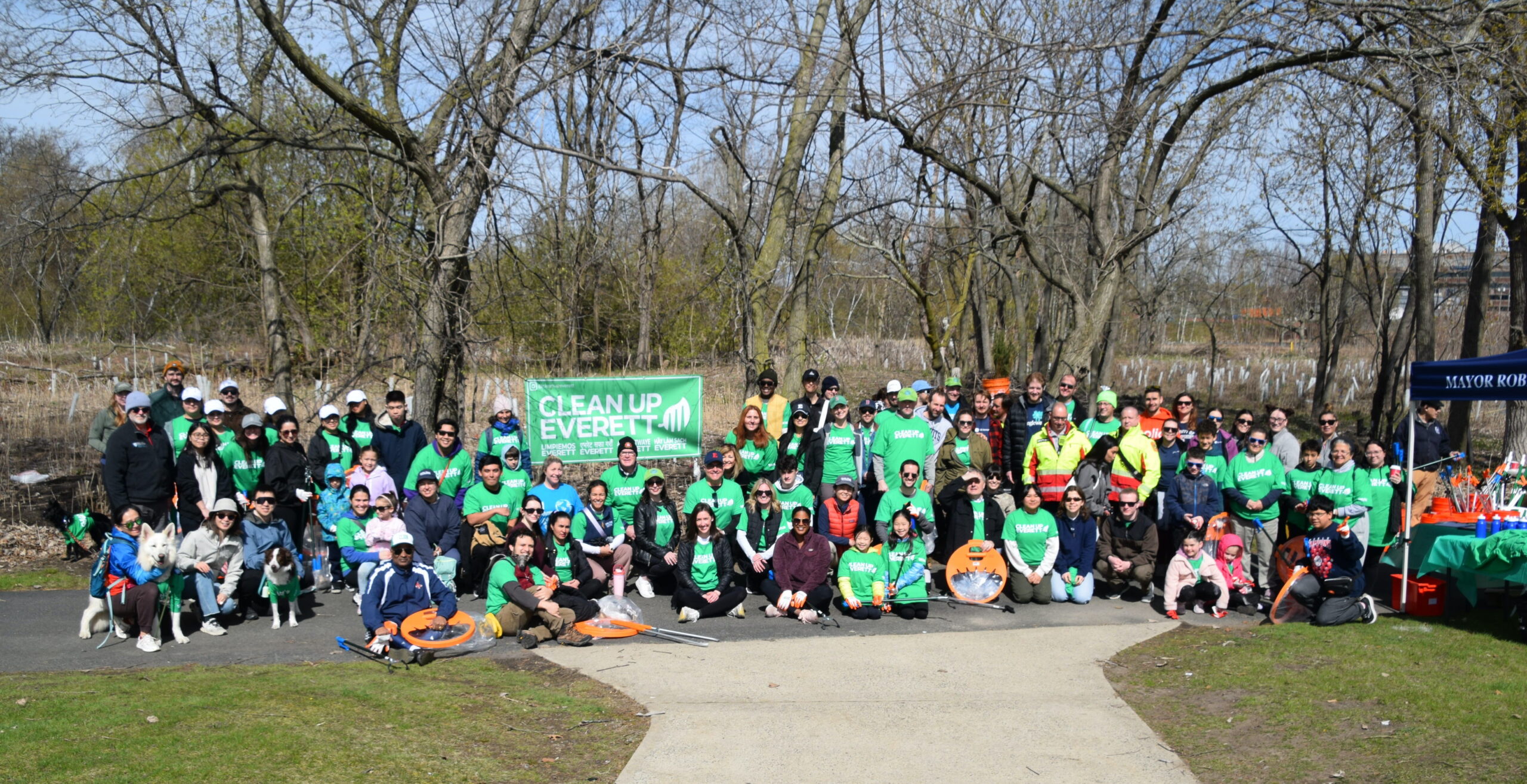 1. Volunteers gather for a group photo at Gateway Park during the City of Everett's 2026 Earth Day Community Clean-Up.