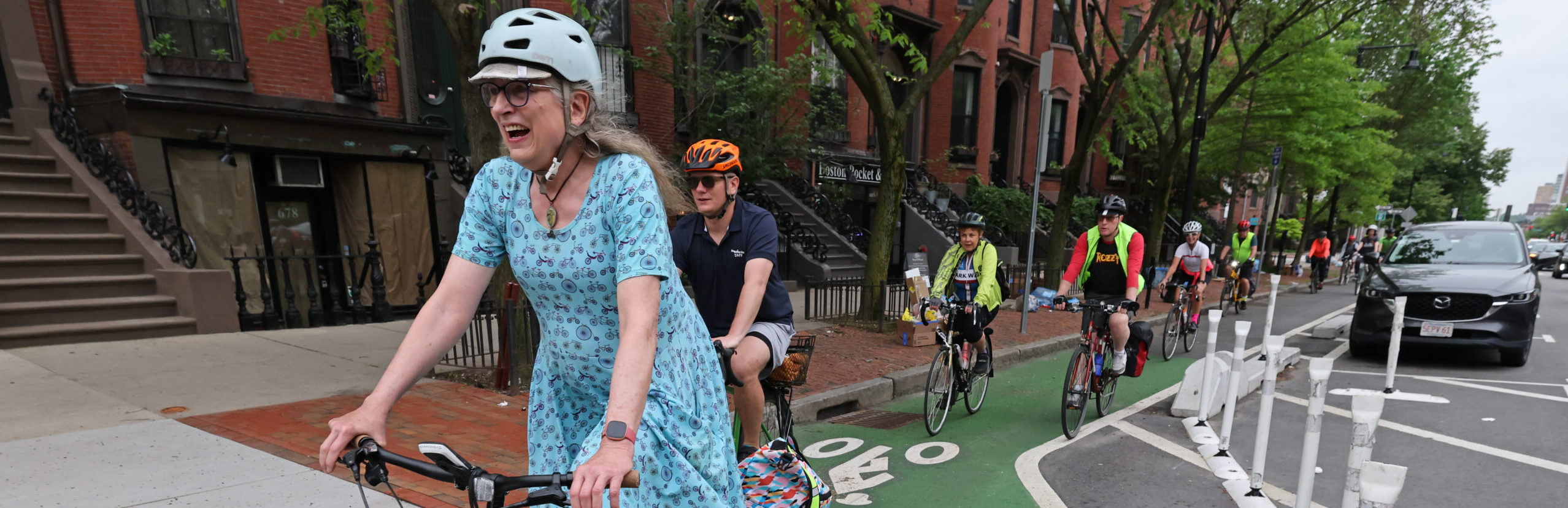 Bikers ride down Tremont St. in the South End.