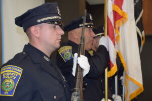 Everett Police Honor Guard standing in chambers after the presentation of colors 