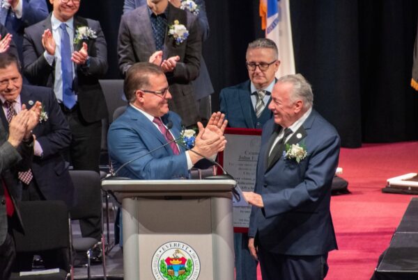 Councilor John Hanlon accepting the Lifetime Achievement Award.