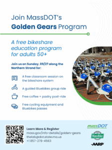 Golden Gears flyer with Bluebikes photo featured.