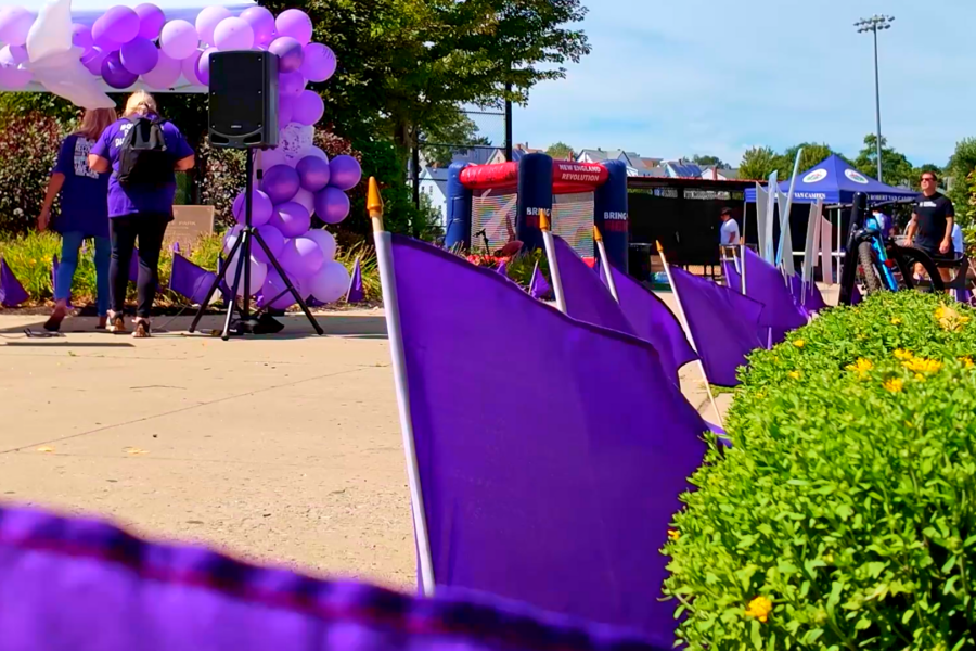 Flags from International Overdose Awareness Day