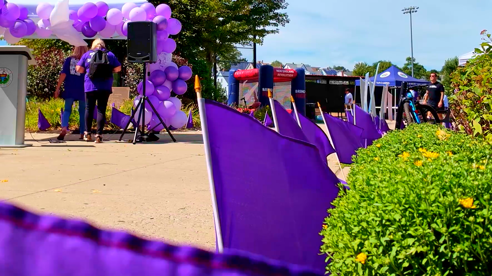 Flags from International Overdose Awareness Day